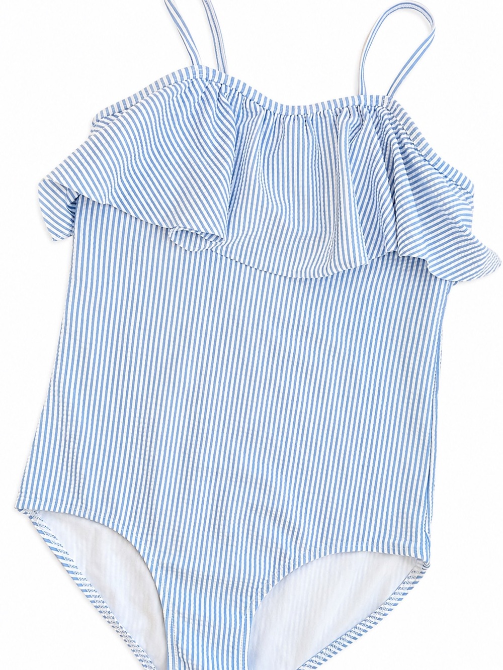 H&M Blue & White Stripe Ruffle One-Piece Swimsuit Stripe Girls Bikini Swim 10-12